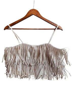 Nylon Apparel Cream Fringe Crop Top Western Boho Festival Tassel Bralette